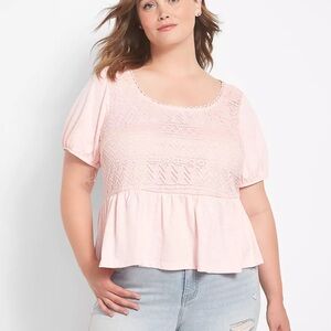 BRAND NEW LANE BRYANT plus size Short Puff-Sleeve Square-Neck Peplum 26/28 pink